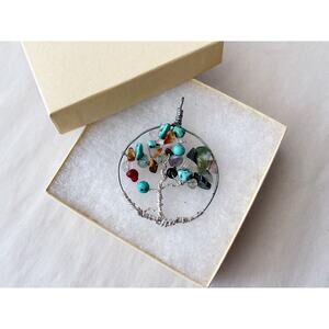 Tree of Life Wire Pendant 3" Colorful Rock Beads for Jewelry Making Crafting